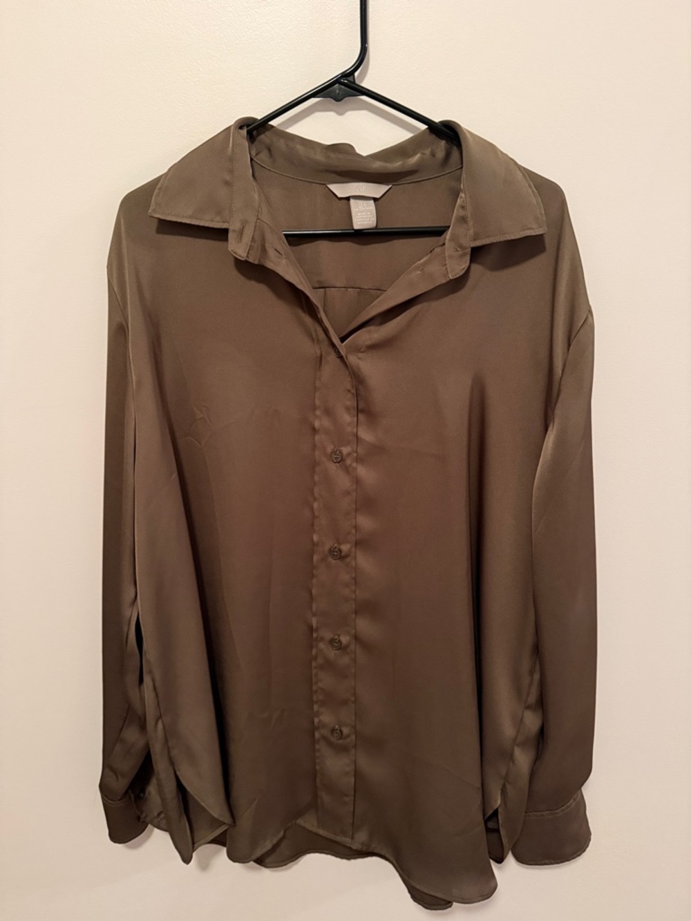 H&M Earthy Brown Satin Button-Down Shirt